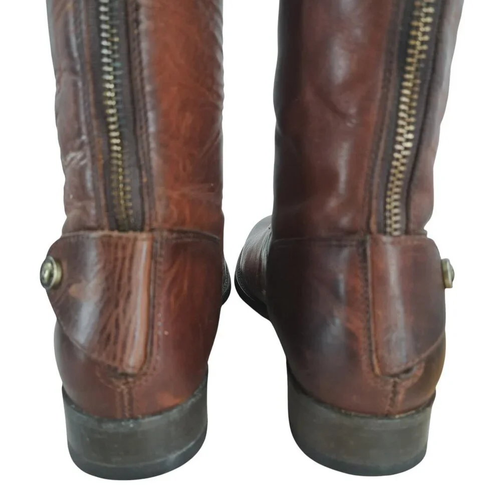 Frye Melissa Knee High Leather Brown Riding Boots Size 6.5 Distressed Snap Zip